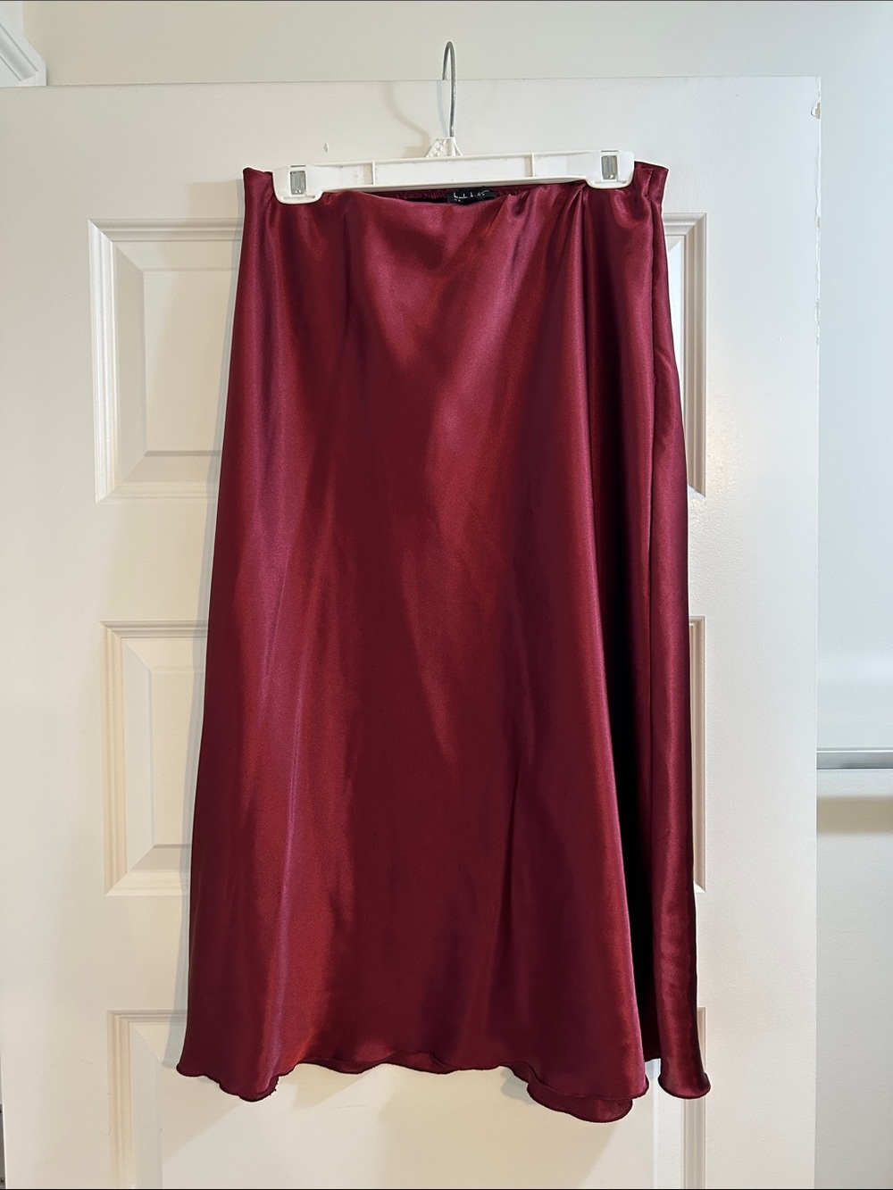 Nicole Miller Burgundy Satin Midi Skirt